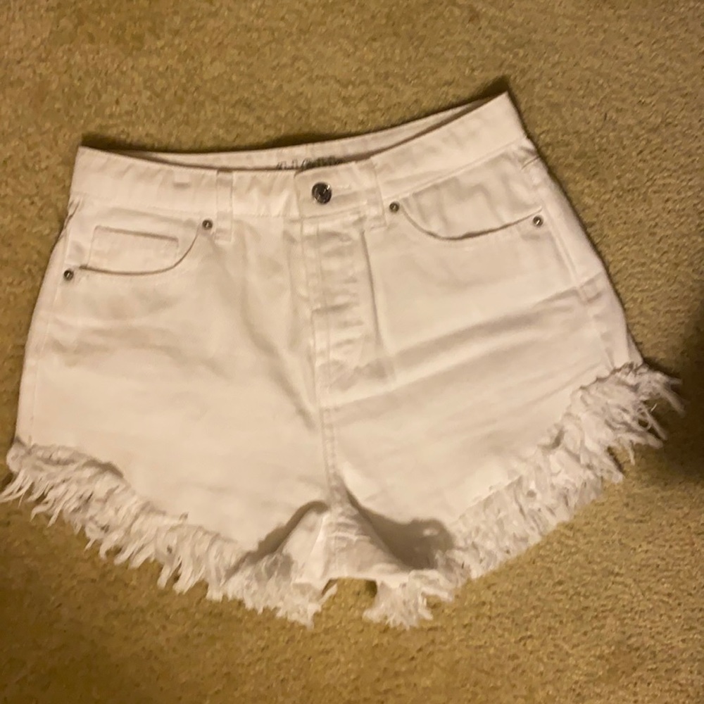 Size 0 High Rise White Denim Distressed Jean Shorts